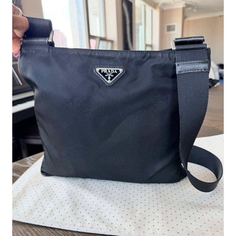 Authentic Prada Black Tessuto Nylon Unisex Crossbody Messenger Bag